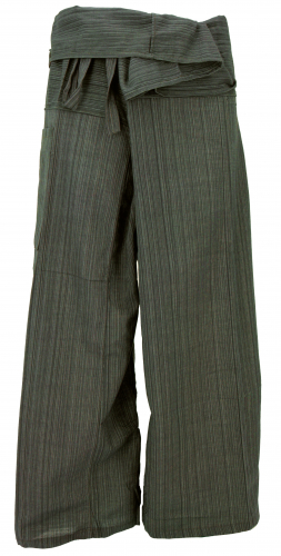 Thai striped woven fabric fisherman pants, loose fit cotton wrap pants, wide leg yoga pants - olive green