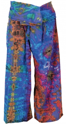Batik Thai cotton fisherman pants, wrap pants, yoga pants - blue/colorful