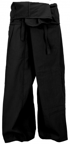 Thai cotton fisherman pants, loose fit wrap pants, wide yoga pants - black