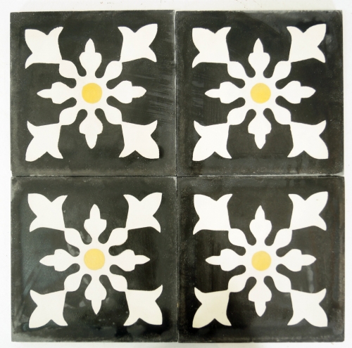 Cement tiles set, Ornament of 4 tiles, anthracite - Design 2 - 1,5x40x40 cm 