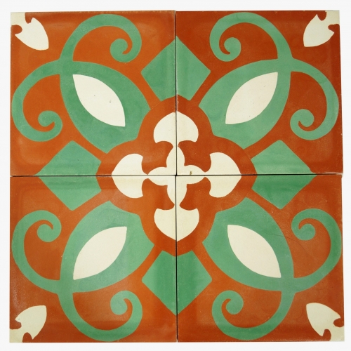 Cement tiles set, Ornament of 4 tiles, red - Design 3 - 1,5x40x40 cm 