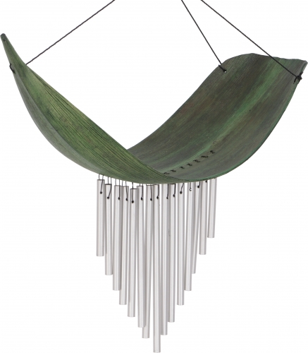 Aluminium wind chime, exotic wind chime - palm leaf green - 30x40x10 cm 