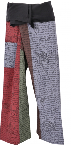 Thai fisherman pants made of sturdy cotton, patchwork wrap pants, yoga pants, one size - bordeaux red/multicolored