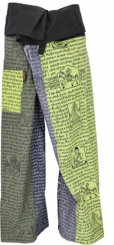 Thai solid cotton fisherman pants, patchwork wrap pants, yoga pants, one size - green/colorful