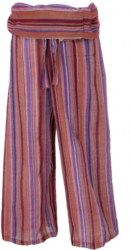 Thai fisherman pants striped woven fine cotton, wrap pants, yoga pants - rust/purple