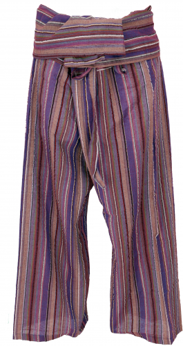Thai fisherman pants in striped woven fine cotton, wrap pants, yoga pants - rust/colorful