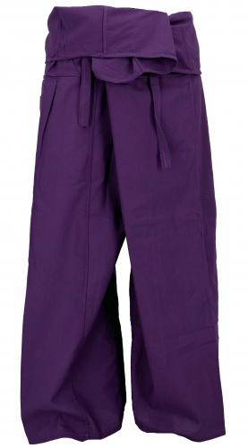 Thai cotton fisherman pants, loose fit wrap pants, wide yoga pants - eggplant