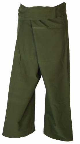 Thai fisherman pants made of strong cotton, wrap pants, yoga pants, one size - Uni olive