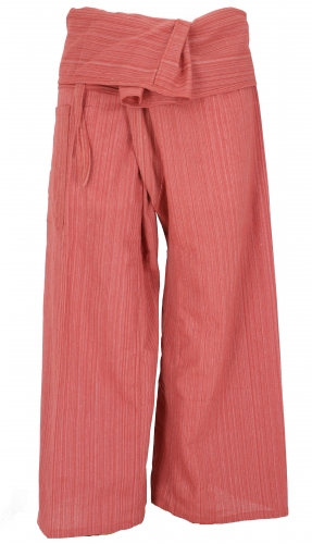Thai striped woven fabric fisherman pants, loose fit cotton wrap pants, wide leg yoga pants - red/orange