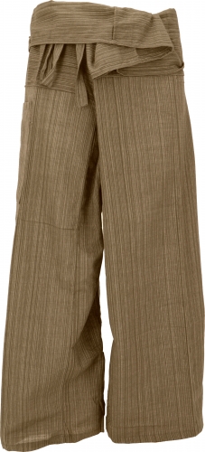 Thai fisherman pants striped woven fabric, loose fit cotton wrap pants, wide yoga pants - brown/light brown