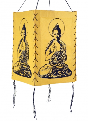 Lokta paper hanging lampshade, ceiling lamp from handmade paper - Buddha 1 yellow - 28x18x18 cm 