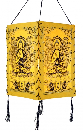Lokta paper hanging lampshade, ceiling lamp made of handmade paper - Buddha 2 yellow - 28x18x18 cm 