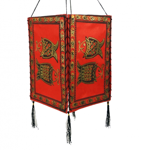 Lokta paper hanging lampshade, ceiling lamp from handmade paper - fish red - 28x18x18 cm 