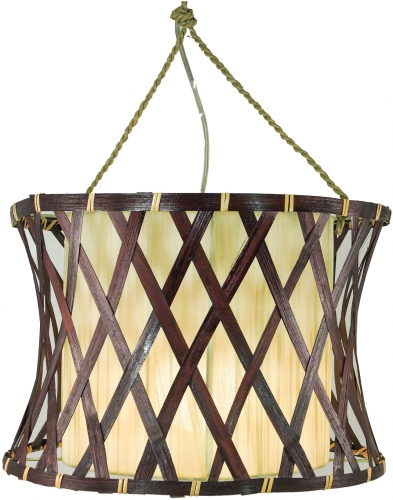 Ceiling lamp/ceiling light, handmade in Bali from natural material, wood, cotton - model Rarotonga - 35x45x45 cm 