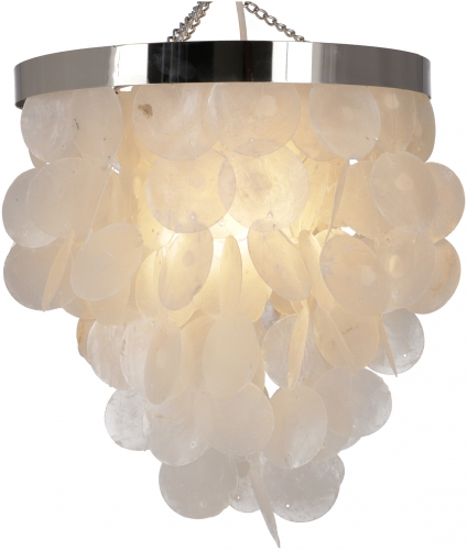 Ceiling lamp/ceiling light, shell light fixture made of hundreds of capiz, mother of pearl platelets - model Ortega chrome - 40x30x30 cm 