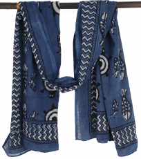 Lightweight Pareo, Sarong, Hand Printed Cotton Cloth - Blue Combi..