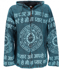 Goa Jacket, Ethno Hoody with Mantra Print - petrol