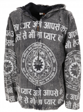 Goa Jacket, Ethno Hoody with Mantra Print - stone grey