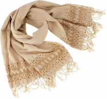 Handwoven cotton scarf with tribal pattern, woven scarf - beige