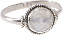 Boho silver ring, filigree gemstone ring with round stone - moons..