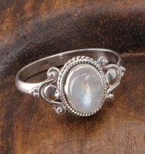 Boho silver ring, filigree gemstone ring with oval stone - moonst..