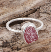Frosted silver ring with natural semi-precious stone - ruby quart..