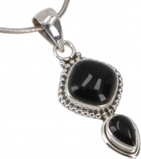 Boho silver pendant, indian silver chain pendant - Onyx