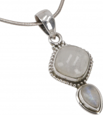 Boho silver pendant, indian silver chain pendant - moonstone