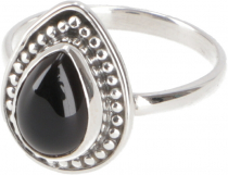 Boho silver ring, filigree gemstone ring - onyx