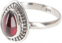 Boho silver ring, filigree gemstone ring - garnet