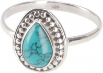 Boho silver ring, filigree gemstone ring - turquoise