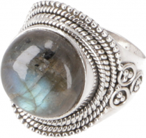 Boho silver ring, large floral silver ring - labradorite