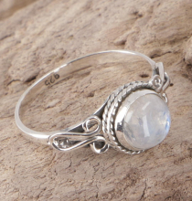 Boho silver ring, filigree indian gemstone ring - moonstone