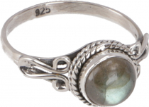 Boho silver ring, filigree indian gemstone ring - labradorite