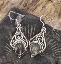 Indian silver earrings, filigree ethno earrings, boho ornament ea..
