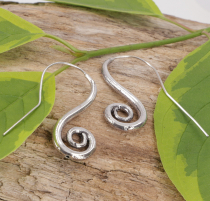 Silver tribal earrings, spiral ethno brass earrings - silver colo..
