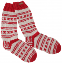 Hand knitted sheep wool socks, Nepal socks 44-46 - red/grey