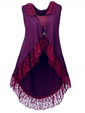 Open tunic with lace, boho cardigan - bordeaux red