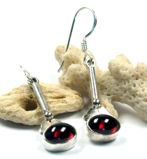 Ethno earrings, indian boho silver earrings - garnet
