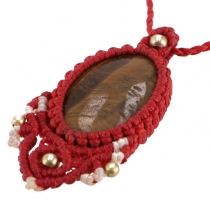 Boho macramé necklace, fairy jewelry - red/tiger eye