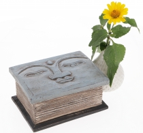 Carved small chest, wooden box, wooden box with Buddha head