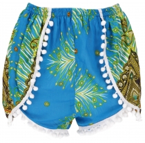 Lightweight panties, print shorts with pom poms - turquoise