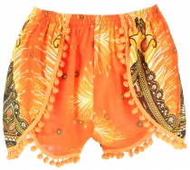 Lightweight panties, print shorts with pom poms - orange