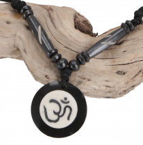 Ethno Amulet, Tibet Necklace, Tibet Jewellery - Om Black/White