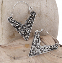 Ornate brass tribal earrings, ethno earrings - silver