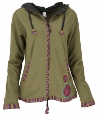 Nepal ethnic jacket, embroidered boho jacket - olive green