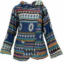 Cape, Boho wrap jacket Inca pattern - blue/multicoloured