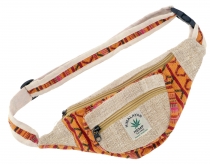 Practical hemp belt bag, ethno fanny pack, sidebag - beige/orange