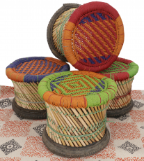Indian upcycled wicker stool in 6 colours, bamboo stool, seat pou..