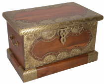 Chest, wooden box with brass fittings